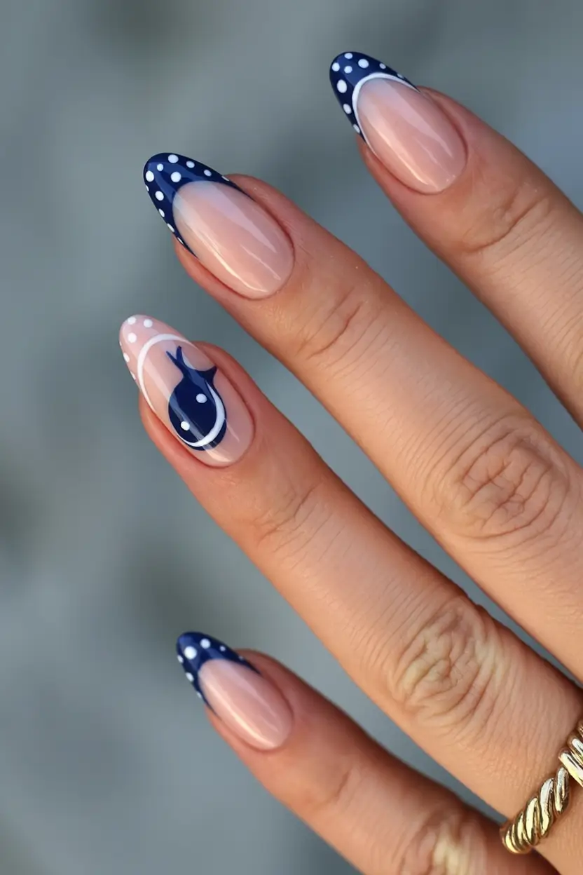 summer nail art ideas 2026 ocean theme Classic navy french with playful ocean accents