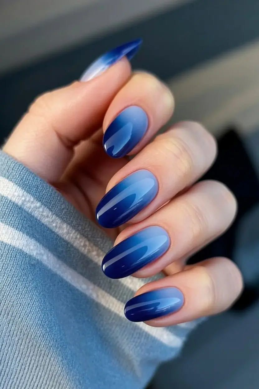 summer nail colors ideas 2026 gradient Deep Ocean Blue Ombre for Bold Summer Energy