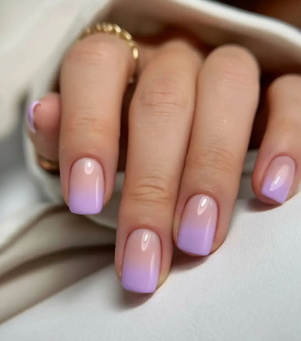 summer nail colors ideas 2026 gradient Lavender Ombre Fade for Clean Girl Summer