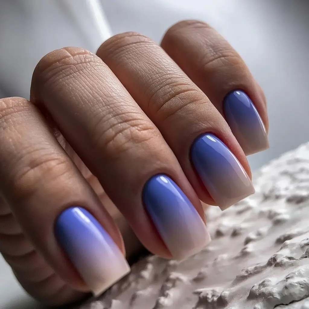 summer nail colors ideas 2026 gradient Cool Toned Blue Ombre for a Clean Modern Finish