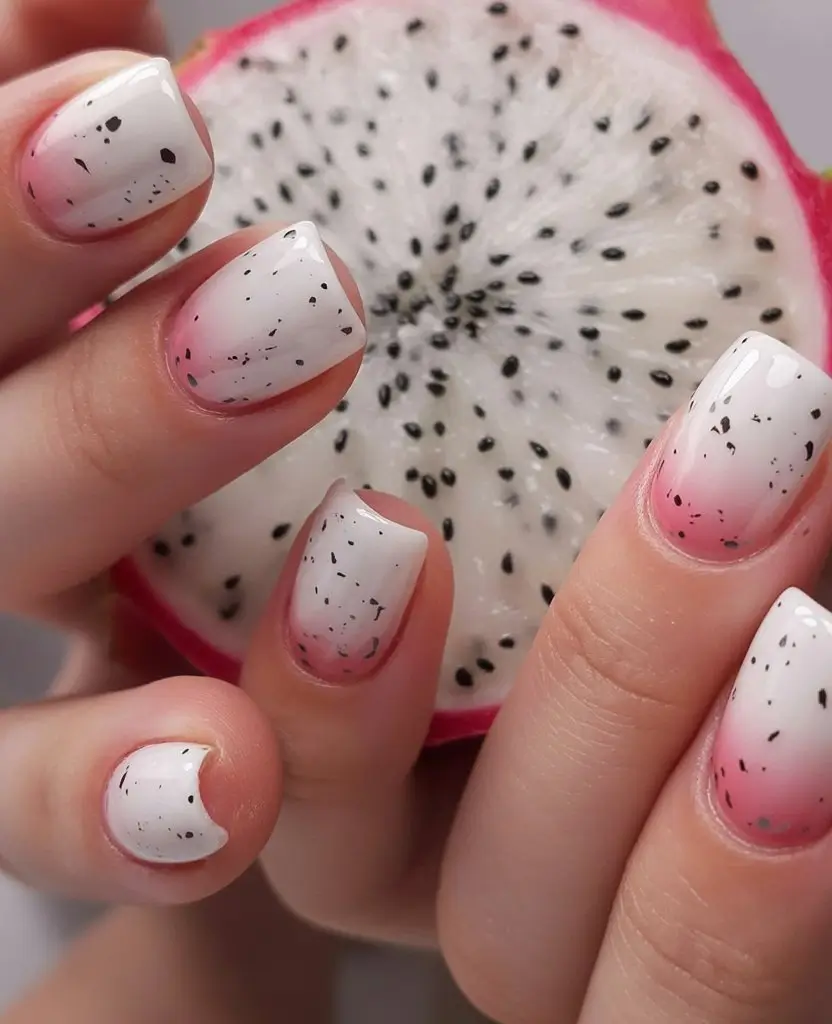 summer nail colors ideas 2026 gradient Dragon Fruit Speckled Gradient