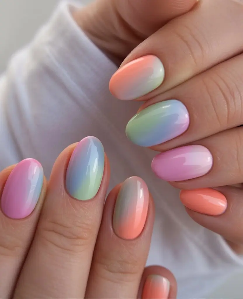 summer nail colors ideas 2026 gradient Pastel Rainbow Melt for Soft Summer Mood