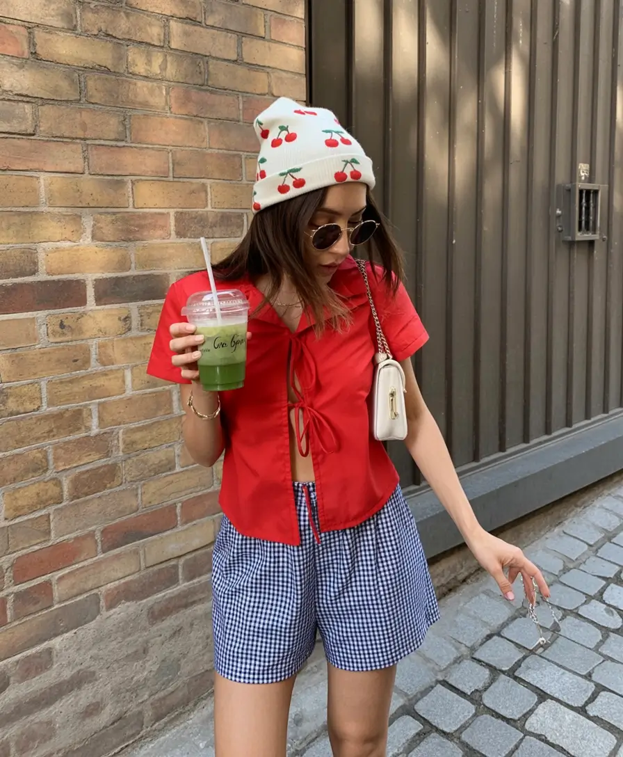 summer outfits 2026 playful european casual with gingham shorts