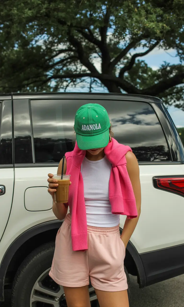 summer outfits 2026 sporty pastel shorts outfit with relaxed athleisure energy