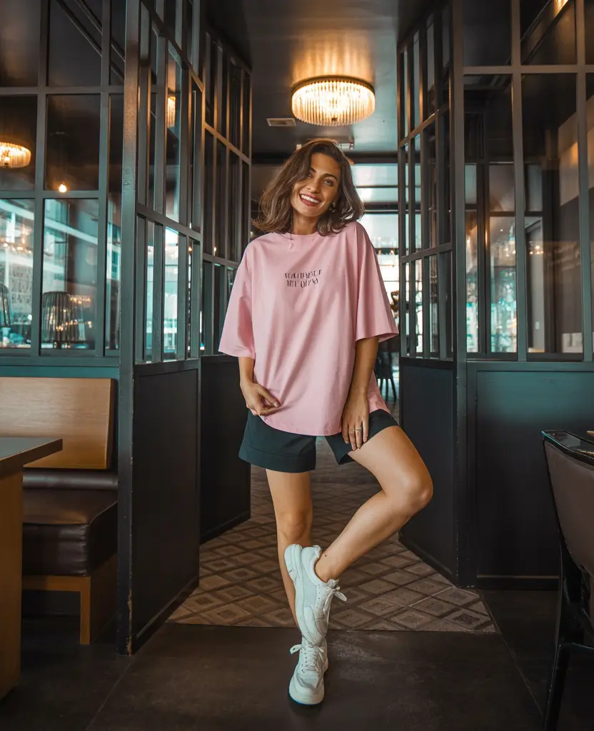 summer outfits 2026 sporty oversized tee with casual summer shorts