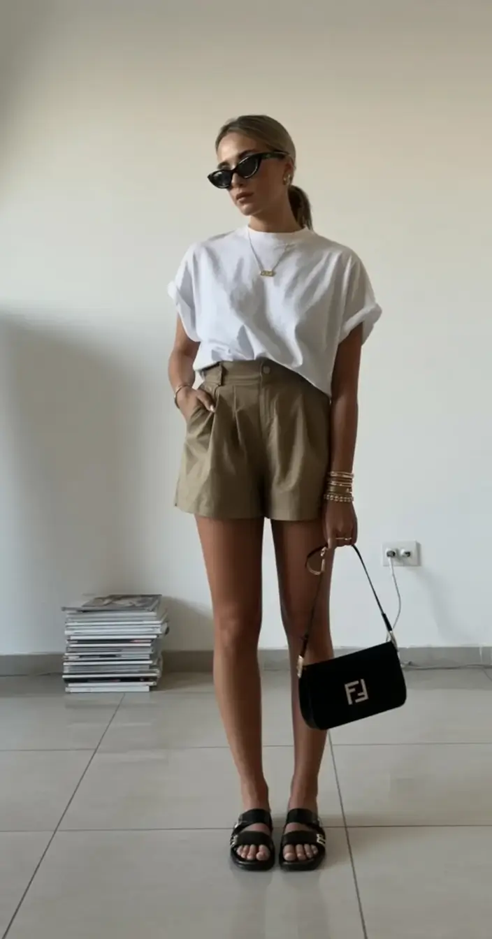 summer outfits 2026 minimal summer elegance with tailored shorts