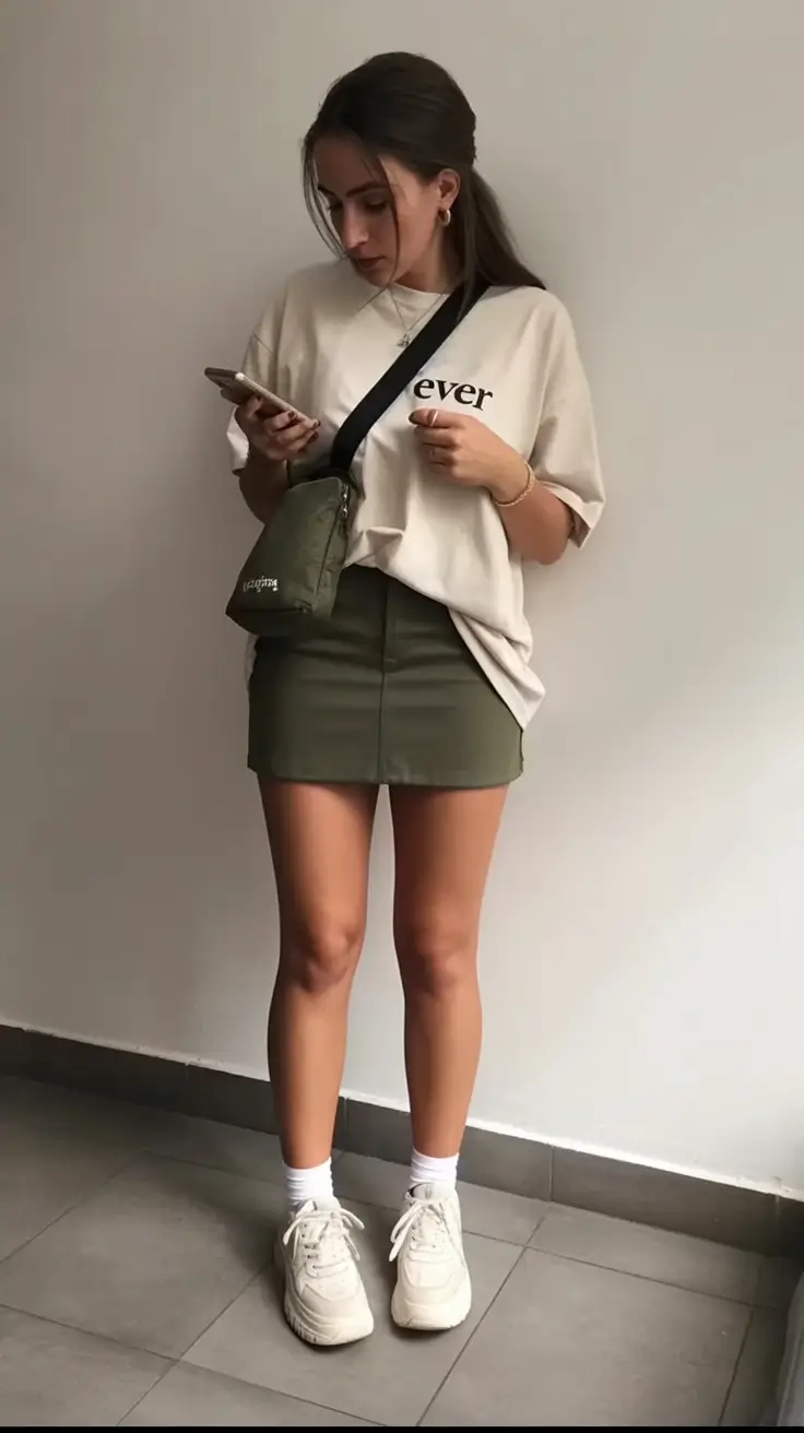 summer outfits 2026 relaxed oversized tee with mini skirt casual outfit