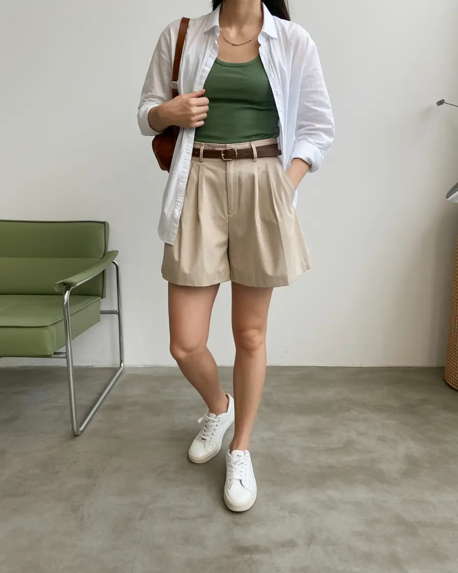 summer outfits 2026 soft neutral shorts outfit for effortless everyday style