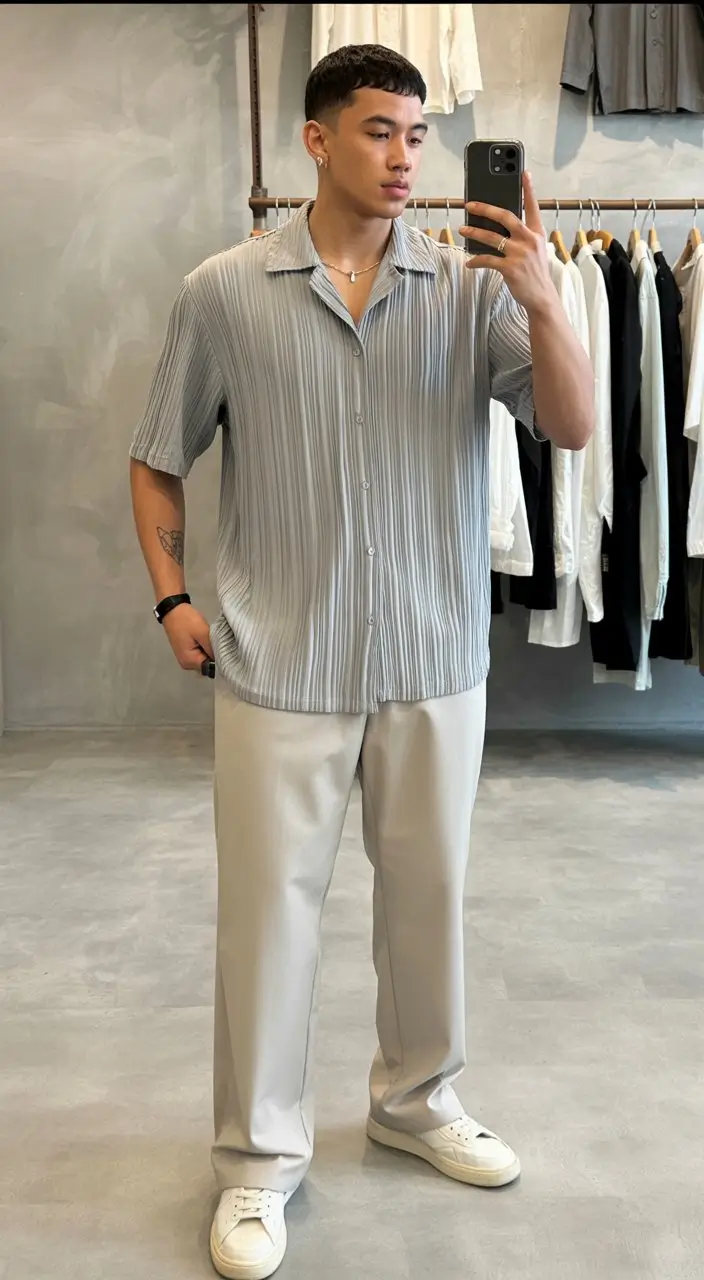 summer outfits for men 2026 Relaxed textured shirt everyday aesthetic