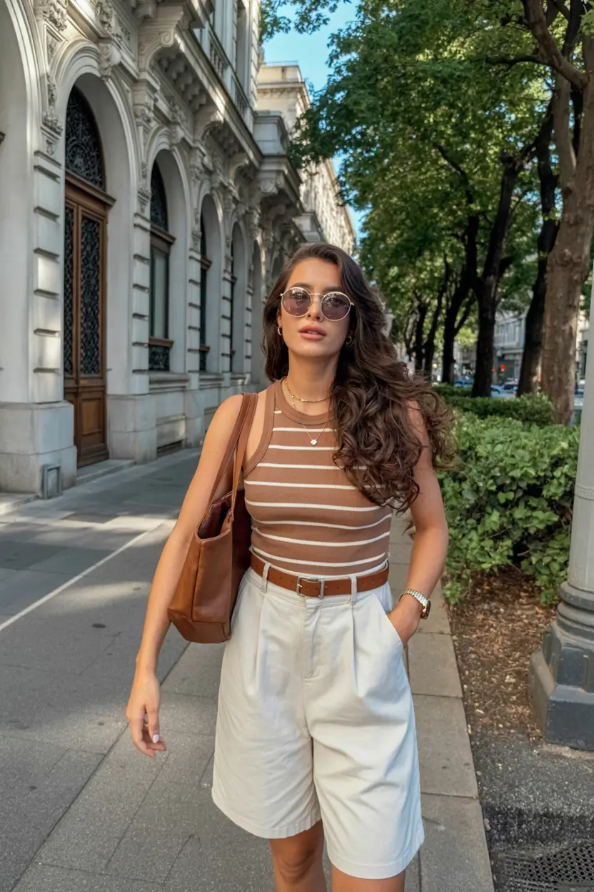 summer outfits for vacation 2026 classy striped tank city outfit women