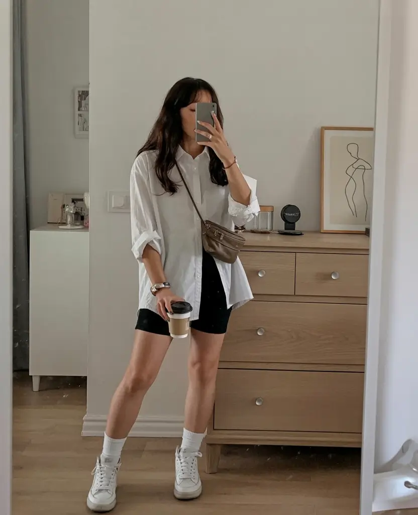 summer outfits for vacation 2026 casual oversized white shirt outfit women