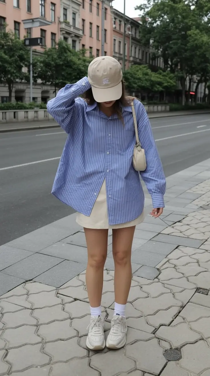summer outfits for vacation 2026 oversized striped shirt casual travel outfit women
