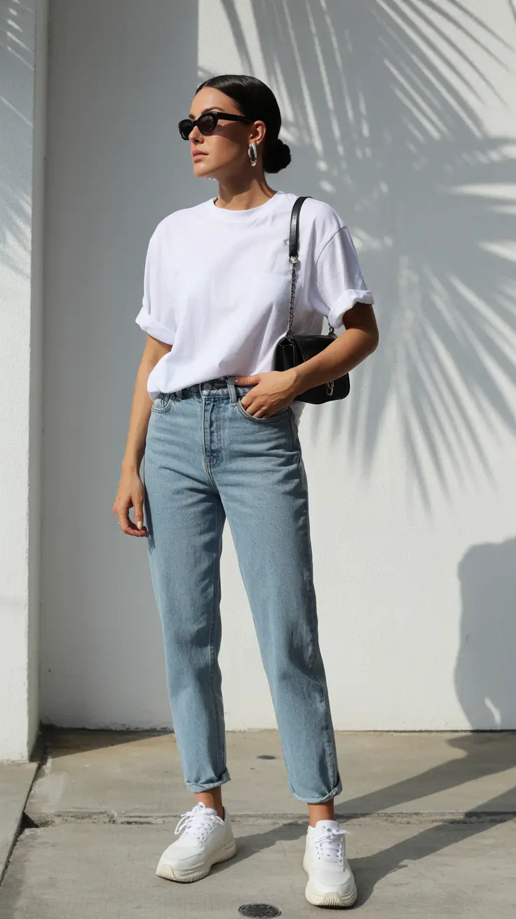 Summer outfits for work 2026 White Tee and Classic Denim for Easy Everyday Work Looks