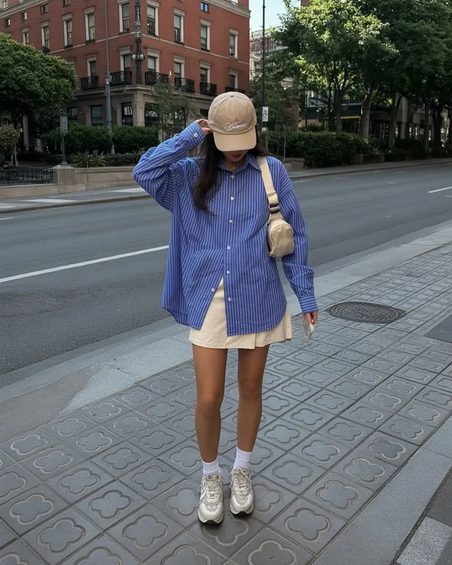 Summer outfits for work 2026 Relaxed City Look with Sneakers and Stripes