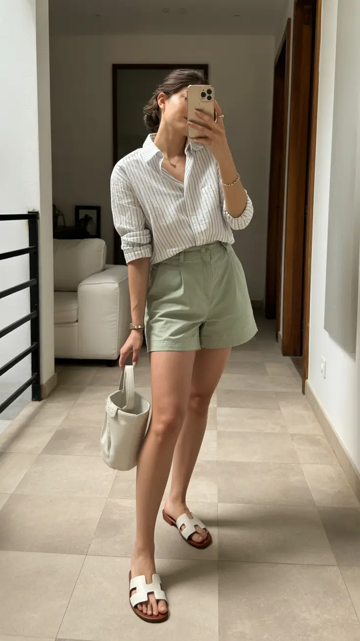 Summer outfits for work 2026 Light Linen Shirt and Tailored Shorts for Easy Workdays