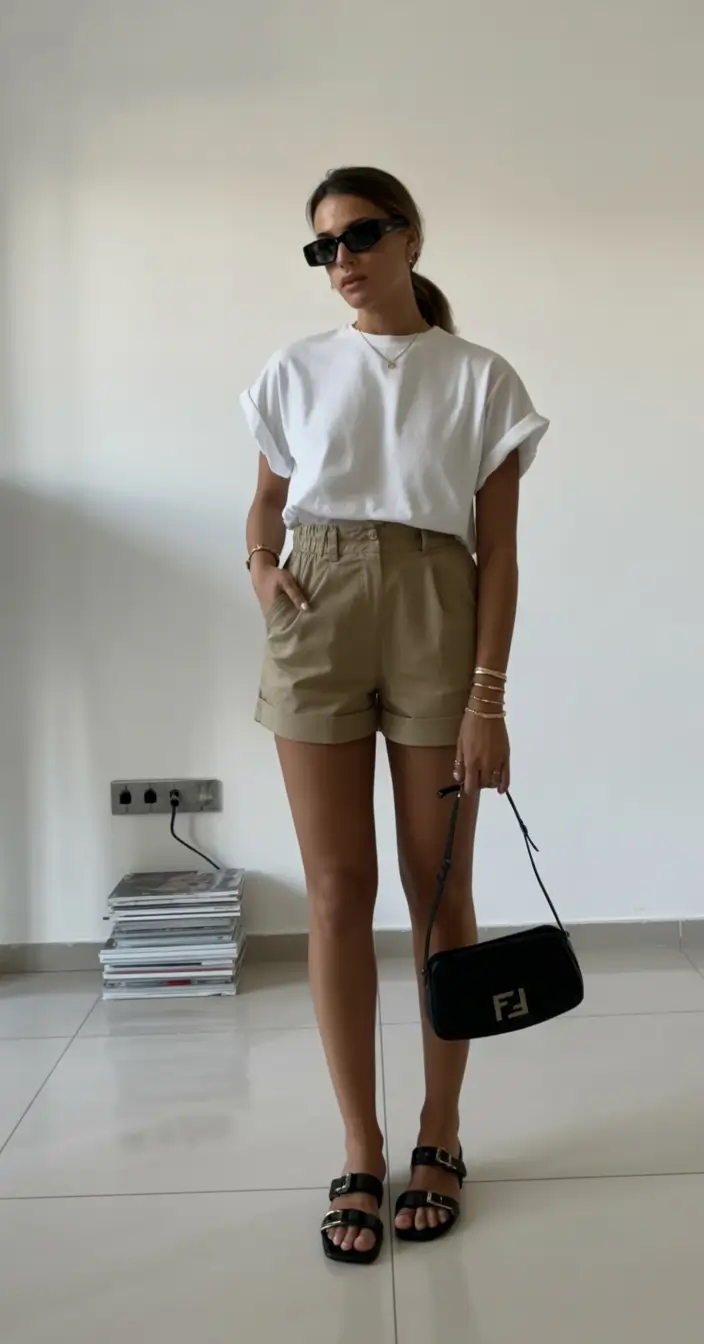 Summer outfits for work 2026 Minimal Shorts and Tee Look for Casual Work Settings