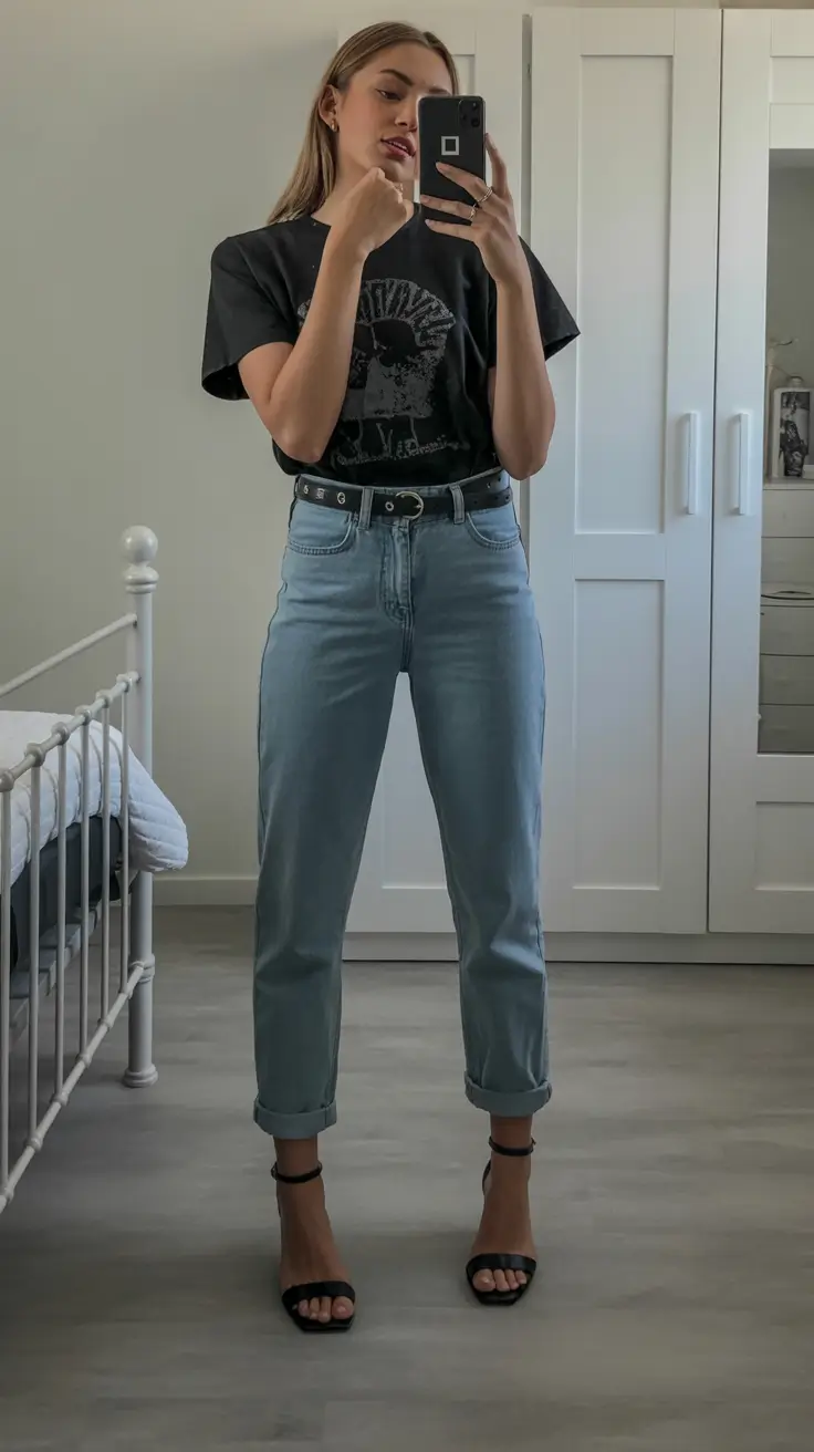 summer outfits with heels for women 2026 Relaxed graphic tee and jeans everyday cool