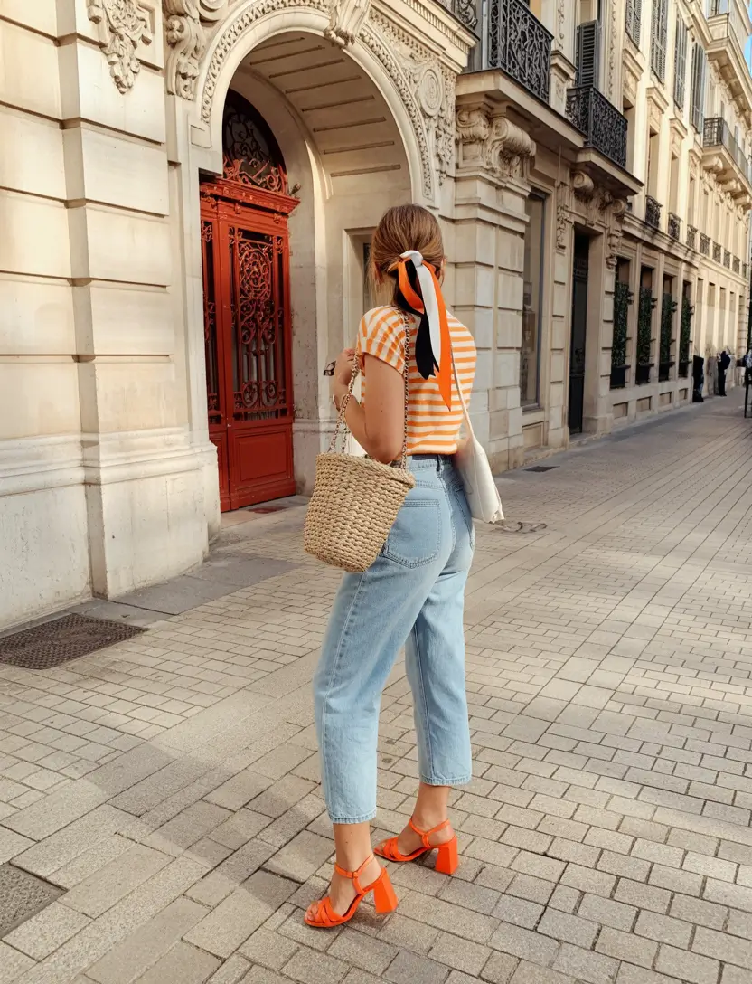 summer outfits with heels for women 2026 Striped top and jeans playful summer energy
