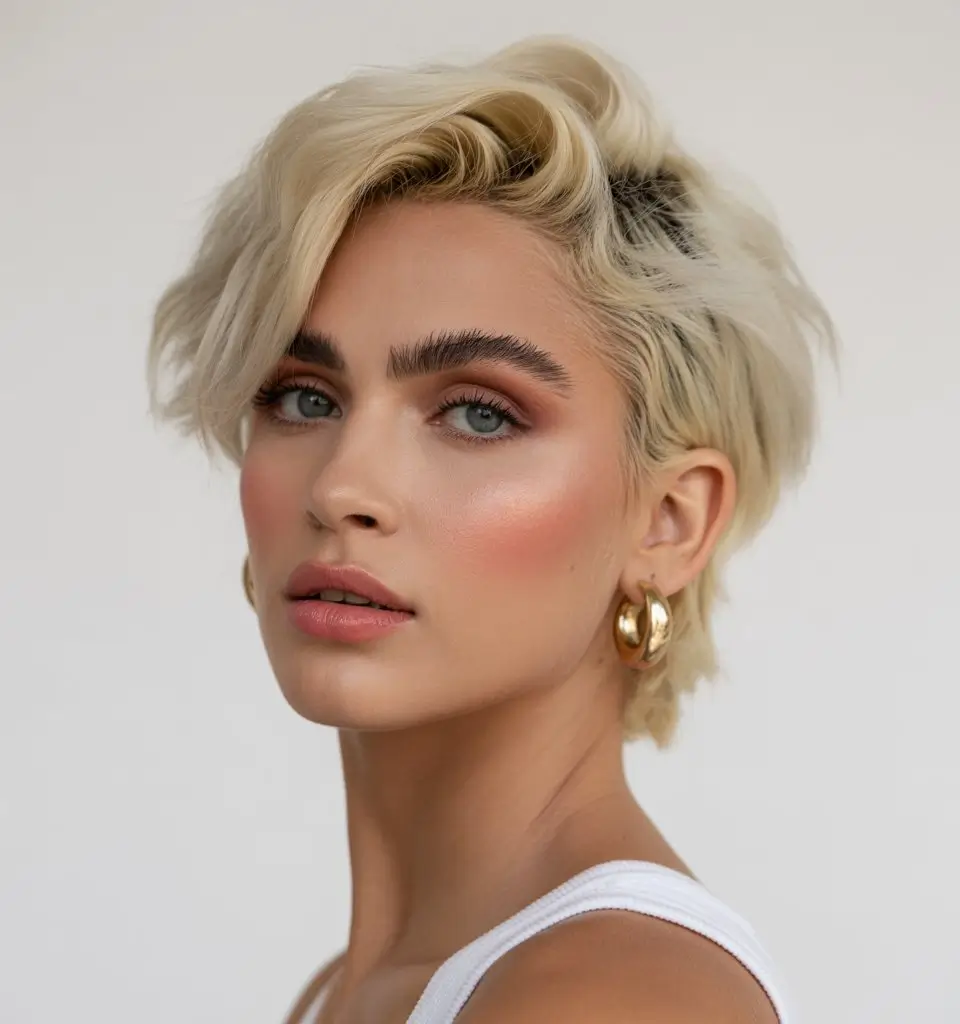 summer short haircut ideas 2026 Soft Platinum Pixie With Volume