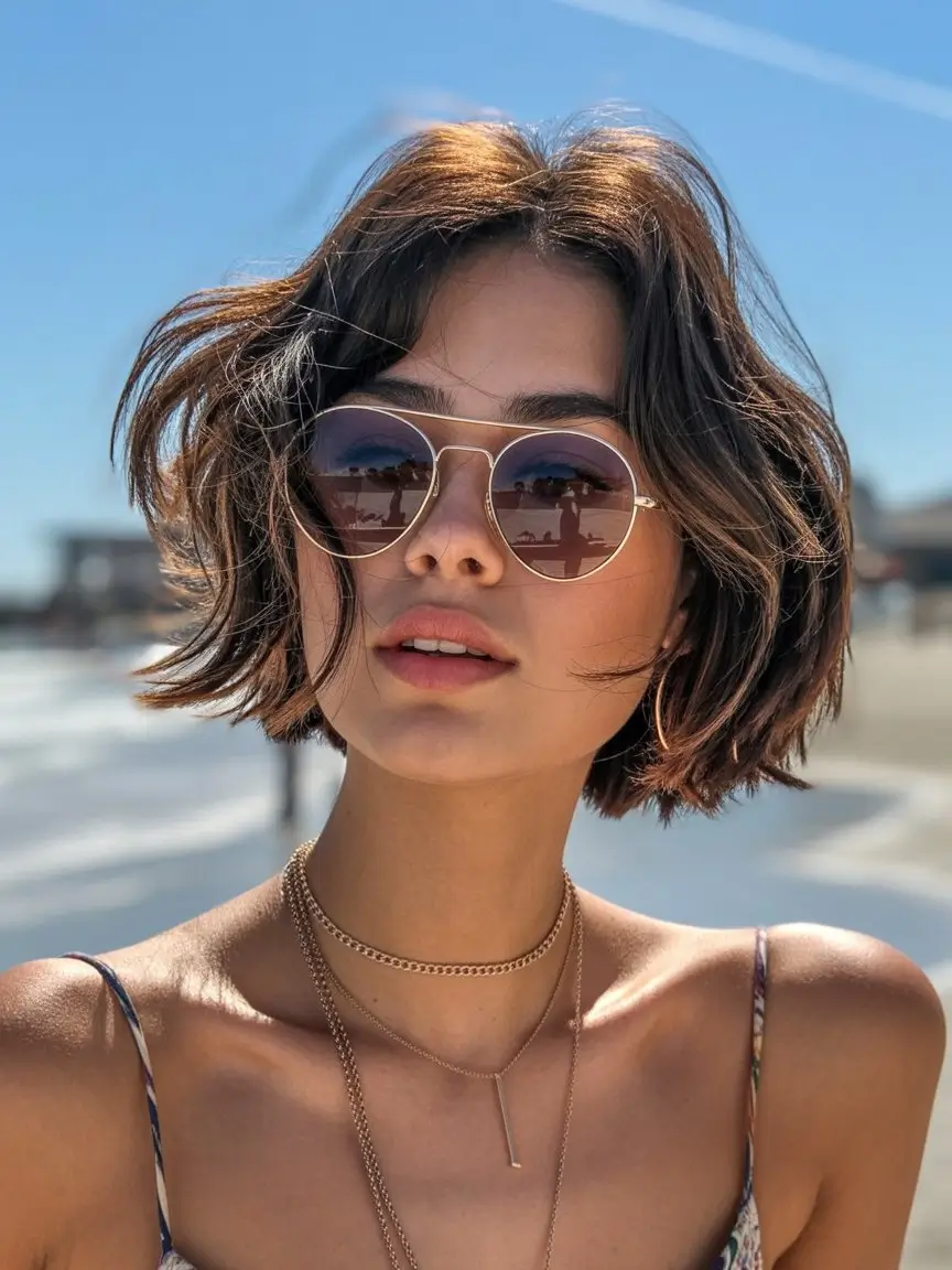 summer short haircut ideas 2026 Messy Beachy Bob With Natural Waves
