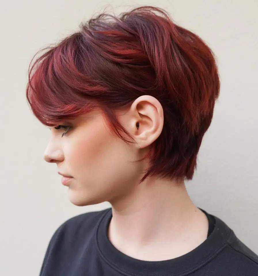 summer short haircut ideas 2026 Bold Red Pixie With Feathered Layers