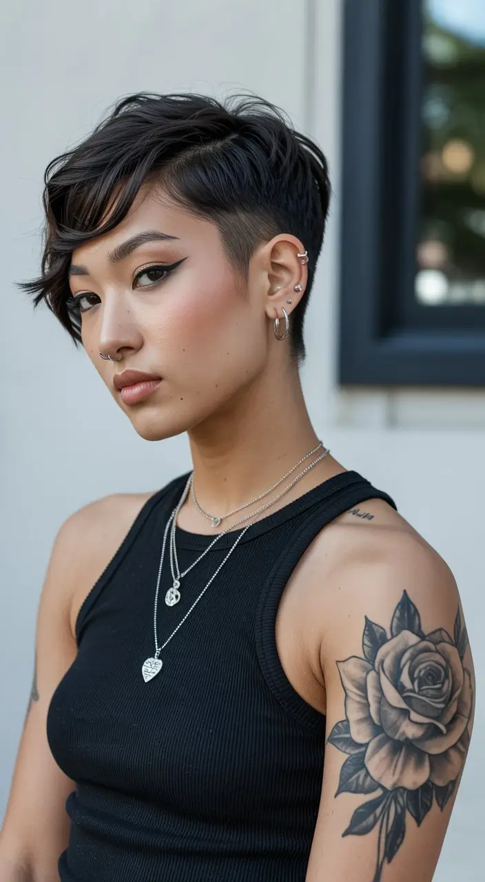 summer short haircut ideas 2026 Undercut Pixie With Side Swept Texture