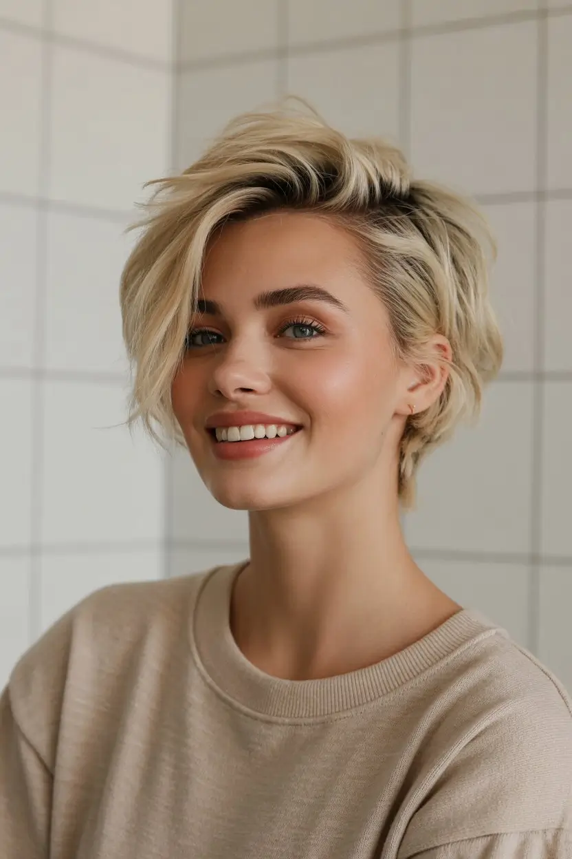 summer short haircut ideas 2026 Choppy Blonde Pixie With Effortless Texture