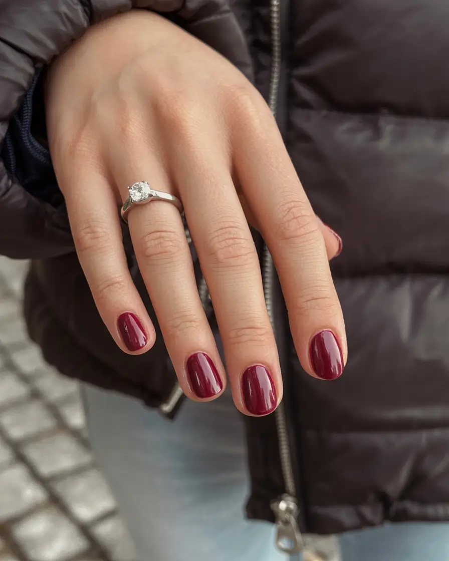 summer short nail inspo 2026 Deep Cherry Gloss Short Nails