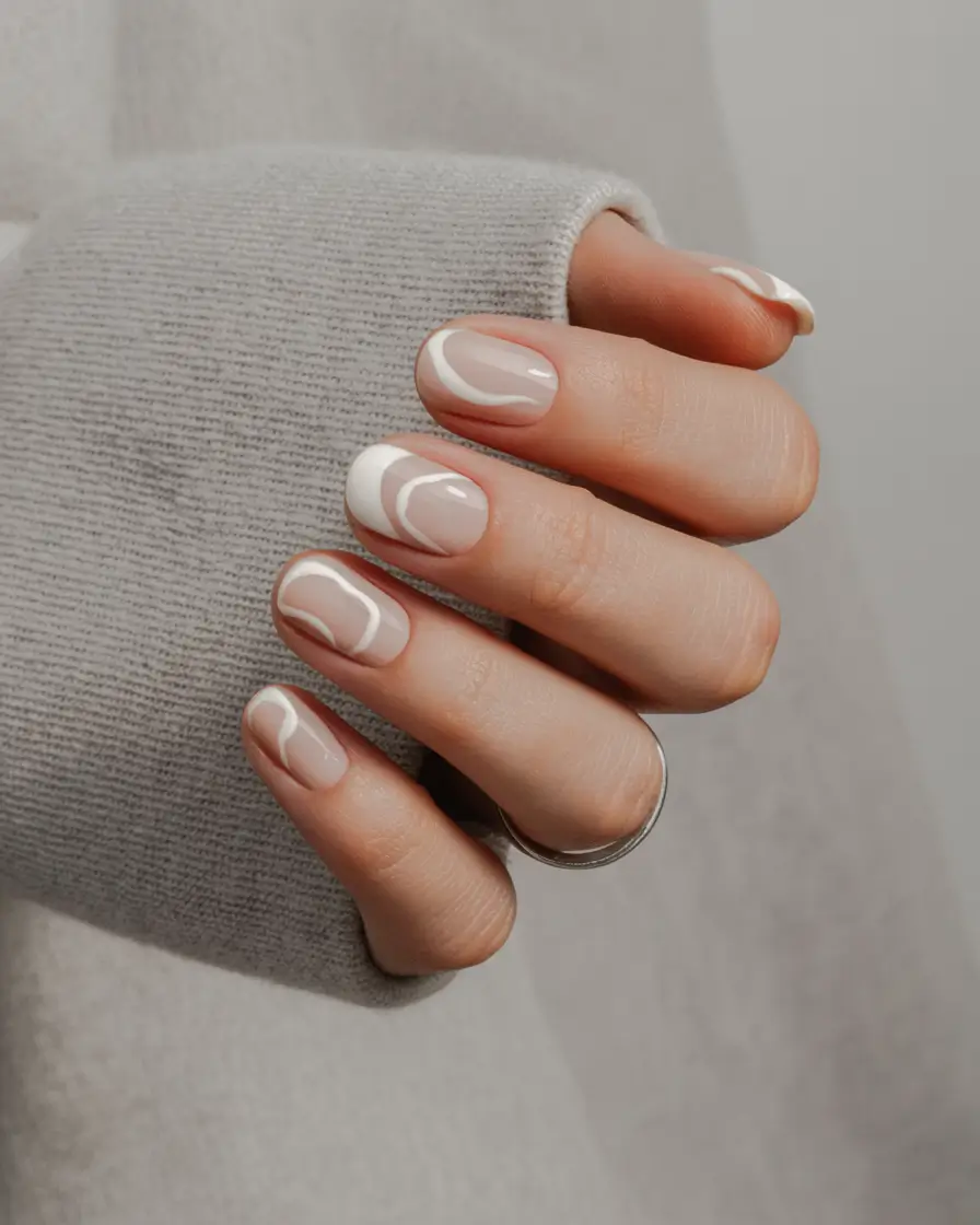 summer short nail inspo 2026 Milky White Abstract Waves