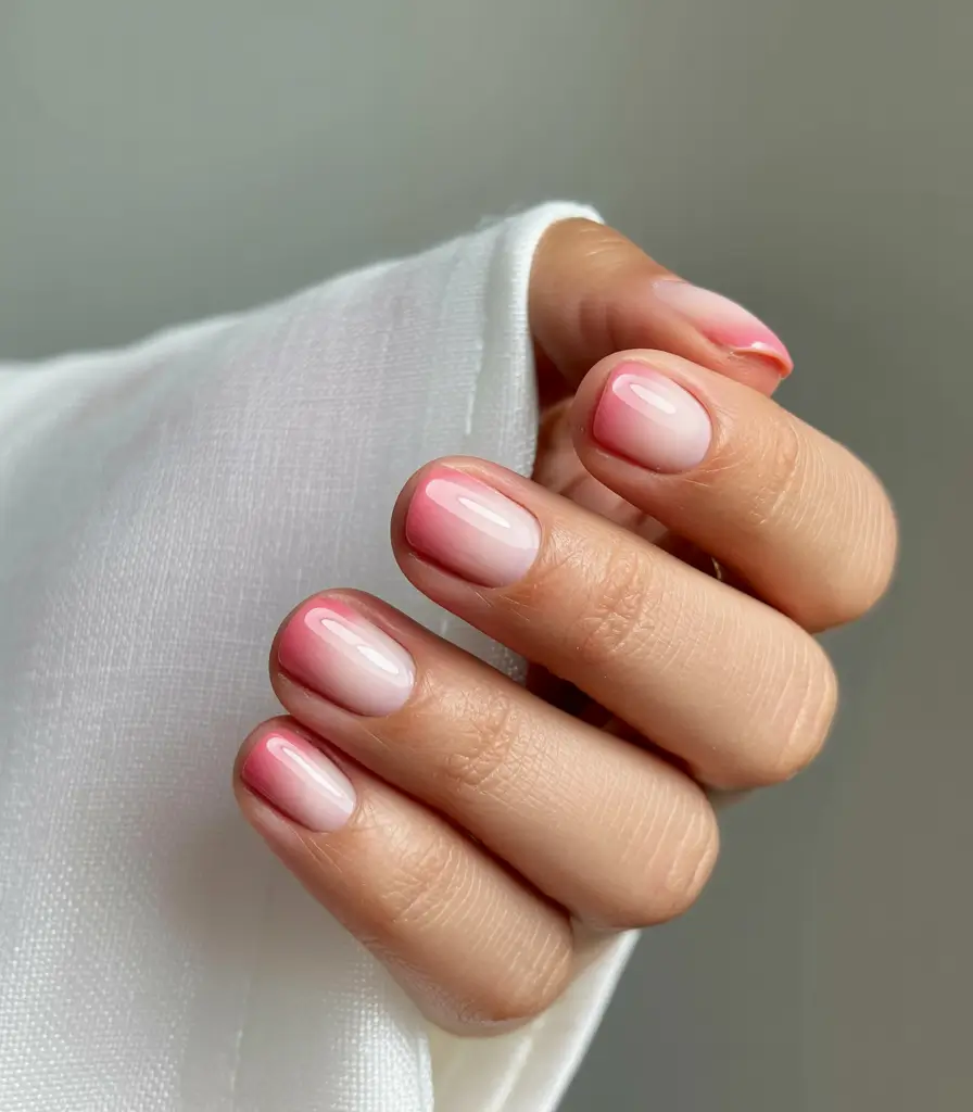 summer short nail inspo 2026 Soft Pink Ombre Glow Nails