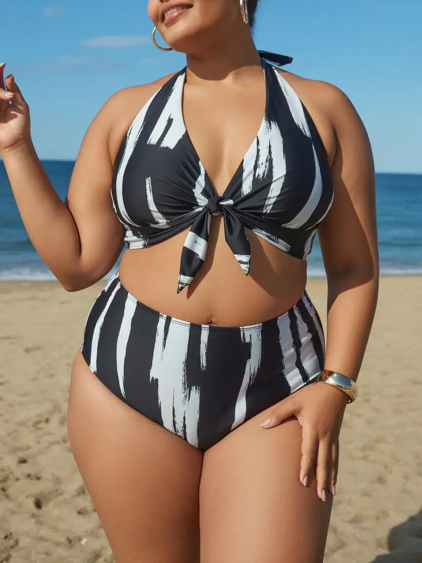 swimsuit bikinis ideas 2026 Black and white brushstroke high waist set