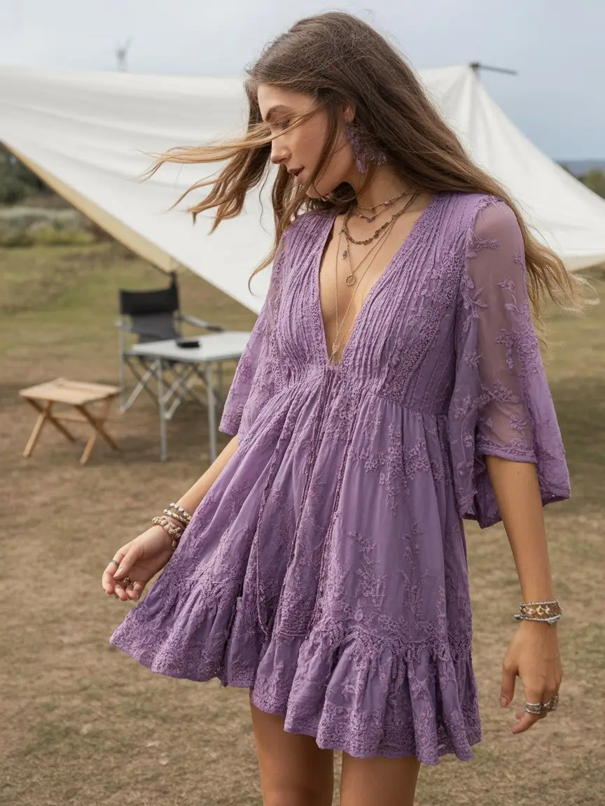 swimsuit coverups outfit 2026 Soft Purple Boho with Romantic Texture