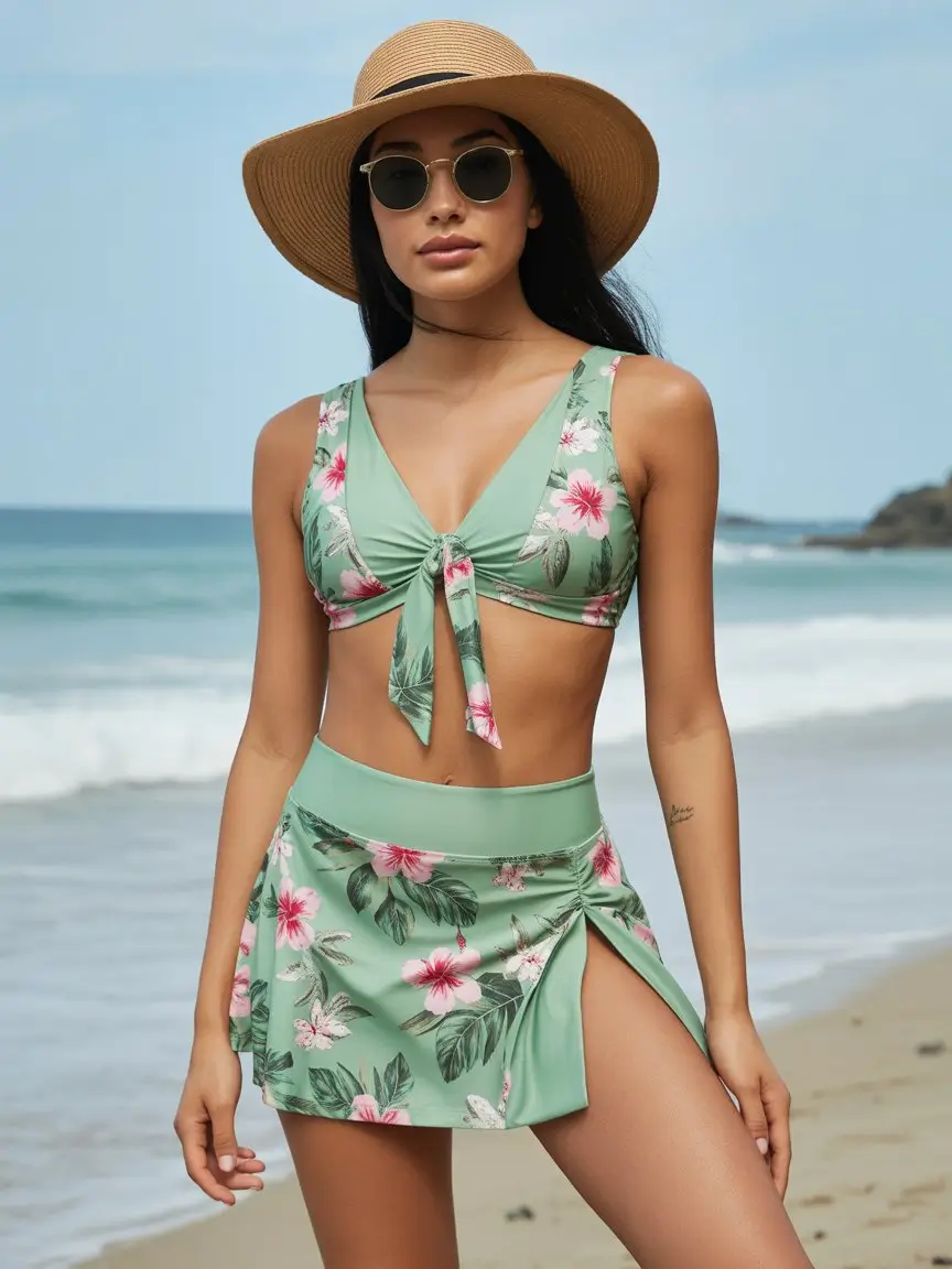swimsuit with skirt 2026 Soft Green Floral Set That Feels Light and Fresh