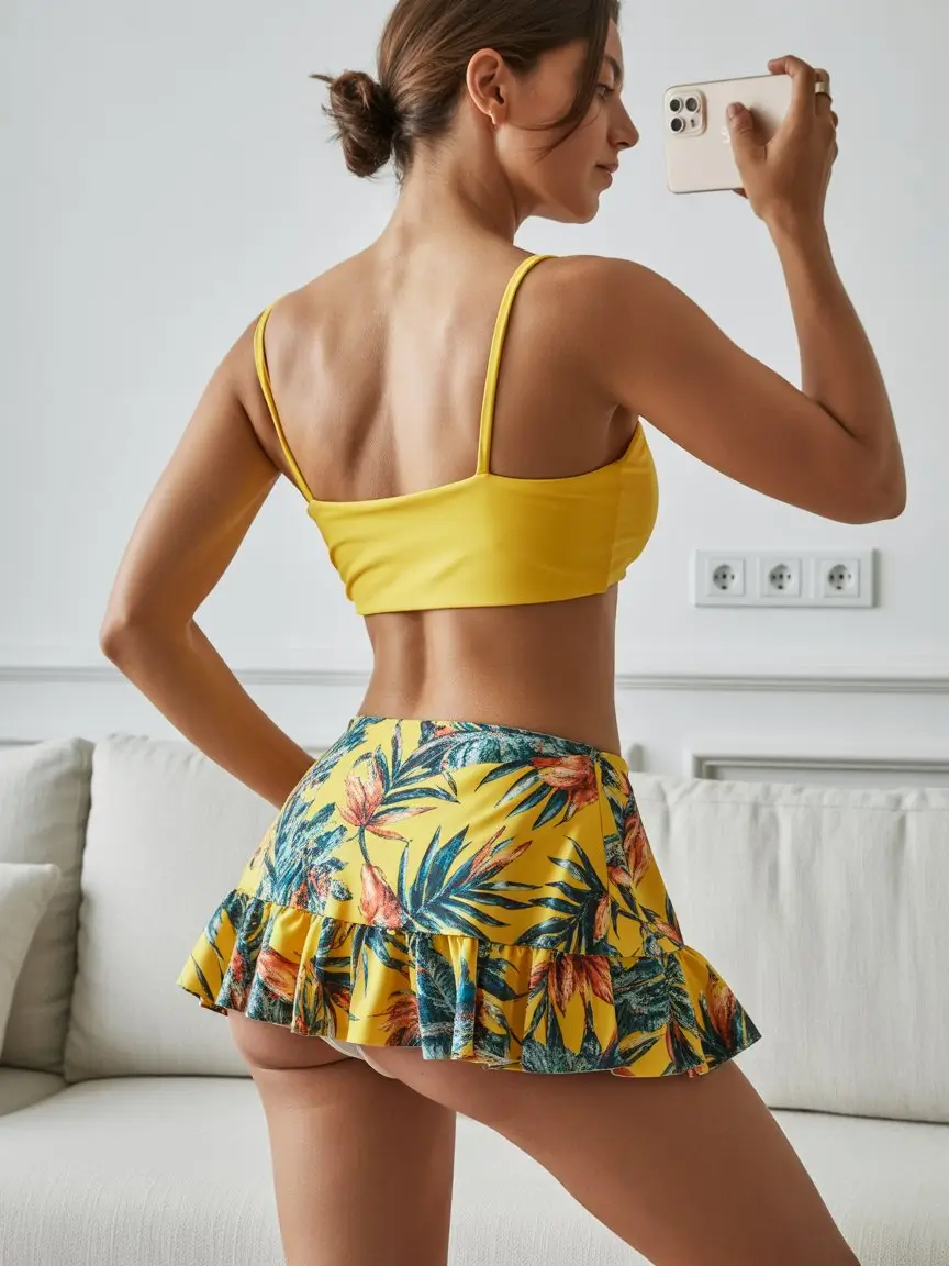swimsuit with skirt 2026 Yellow Tropical Set That Feels Bright and Playful