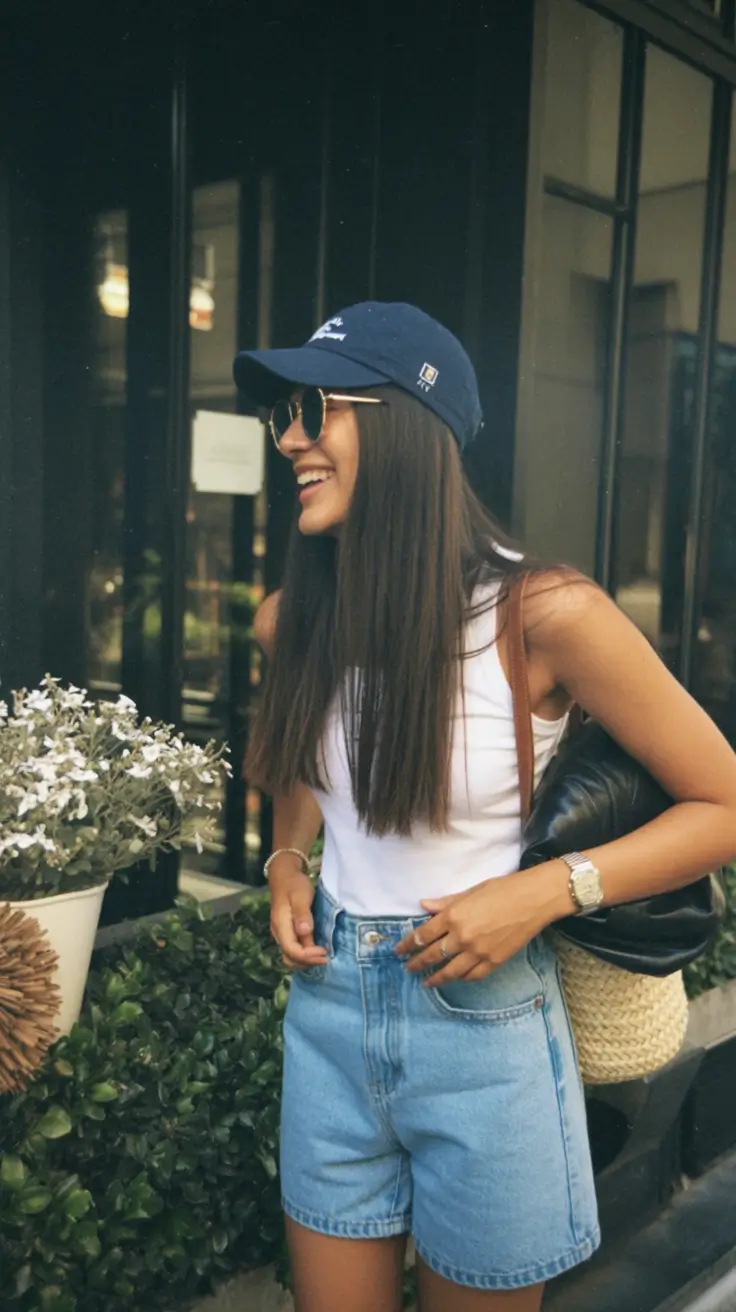 teen girls summer outfits 2026 Relaxed Denim Shorts and Clean White Tank Energy