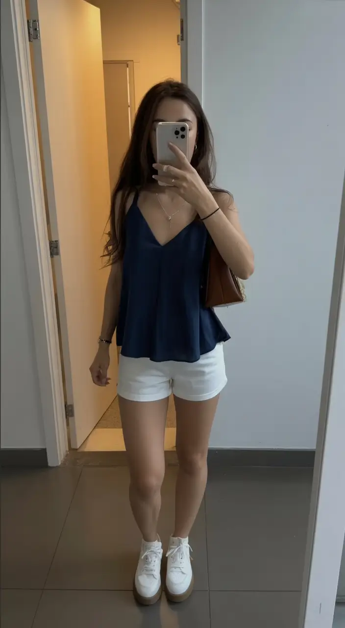teen girls summer outfits 2026 Minimal Chic with Flowy Top and White Shorts