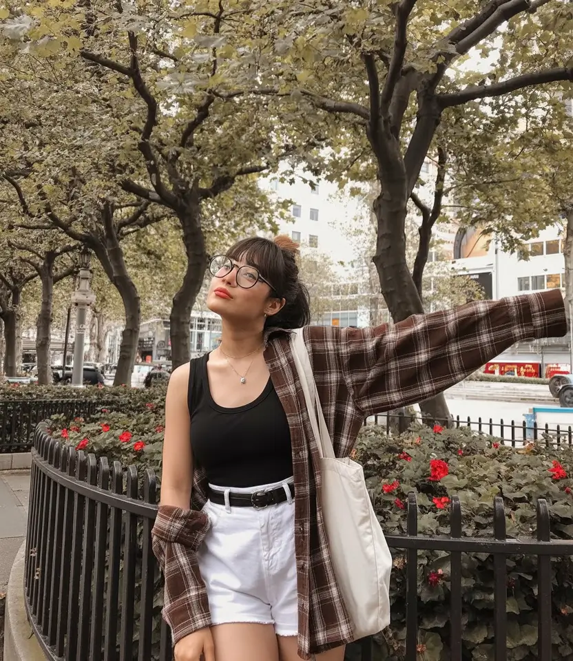 teen girls summer outfits 2026 Layered Tank and Open Shirt with White Shorts Easy Summer