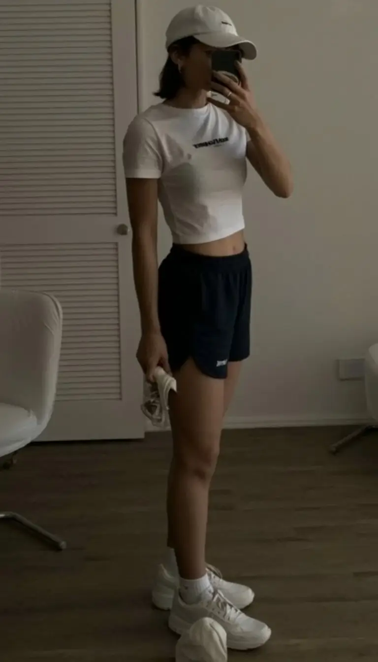 teen girls summer outfits 2026 Sporty Minimalism with Cropped Tee and Running Shorts