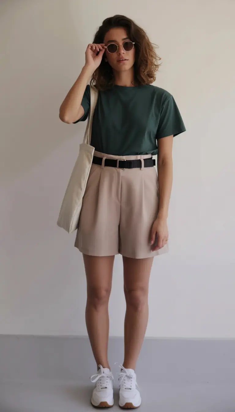 travel summer outfits 2026 Minimal Capsule Travel Outfit with Tailored Shorts