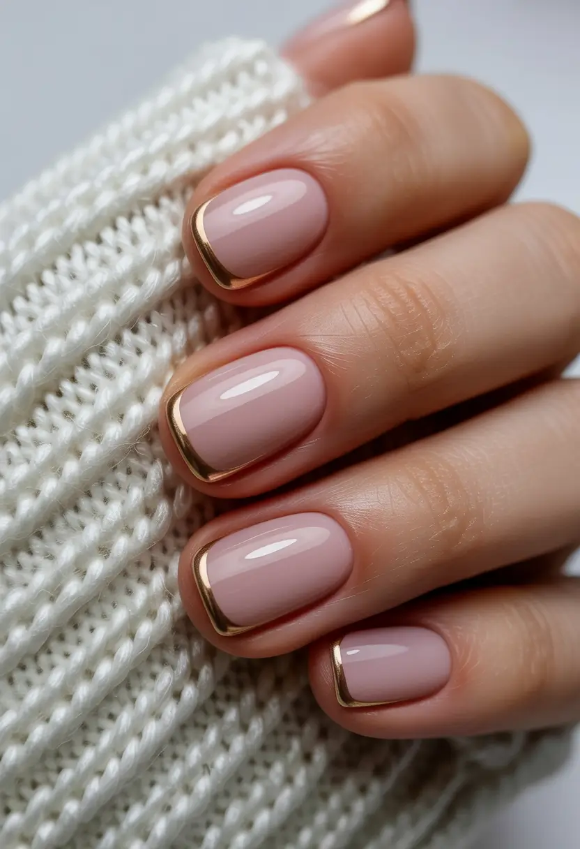 trending spring wedding nails 2026 Neutral Short Square with Gold Frame Detail