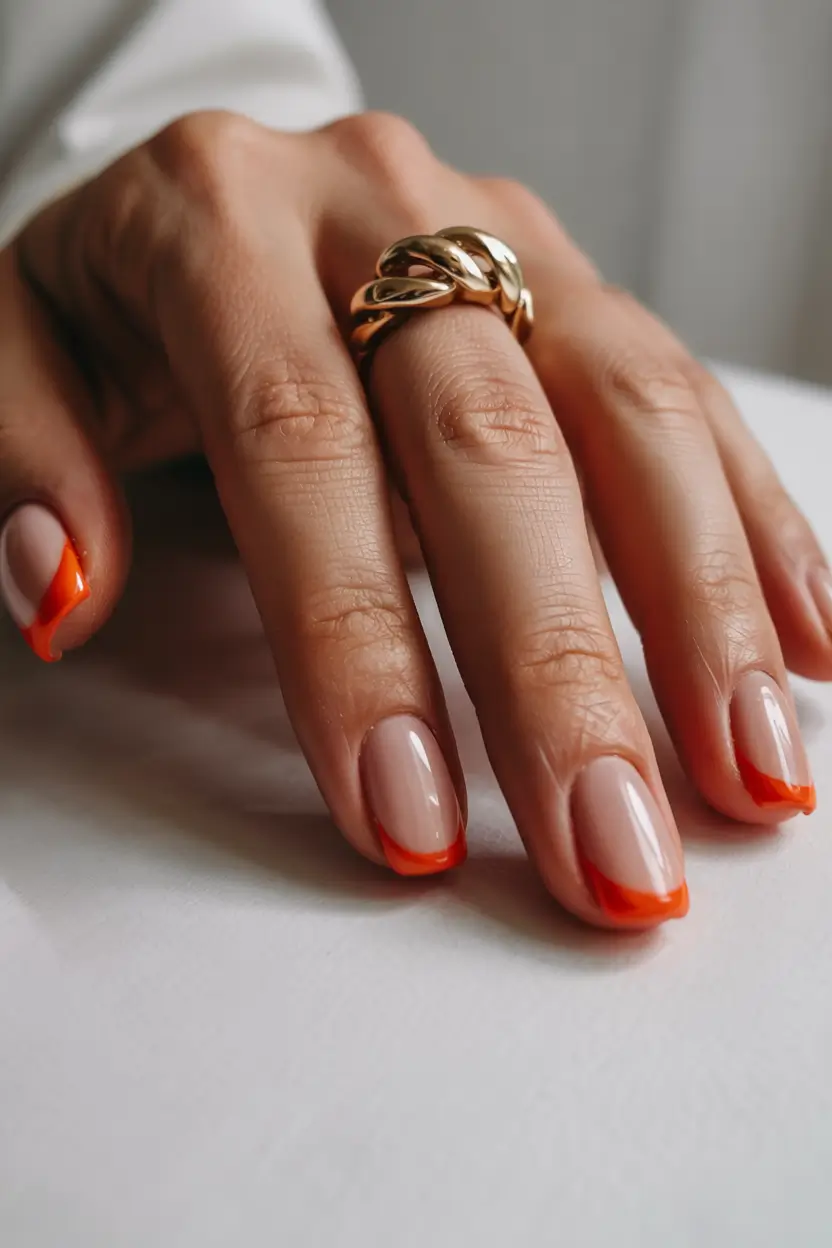 vibrant spring orange nails 2026 Neon Tangerine Square French