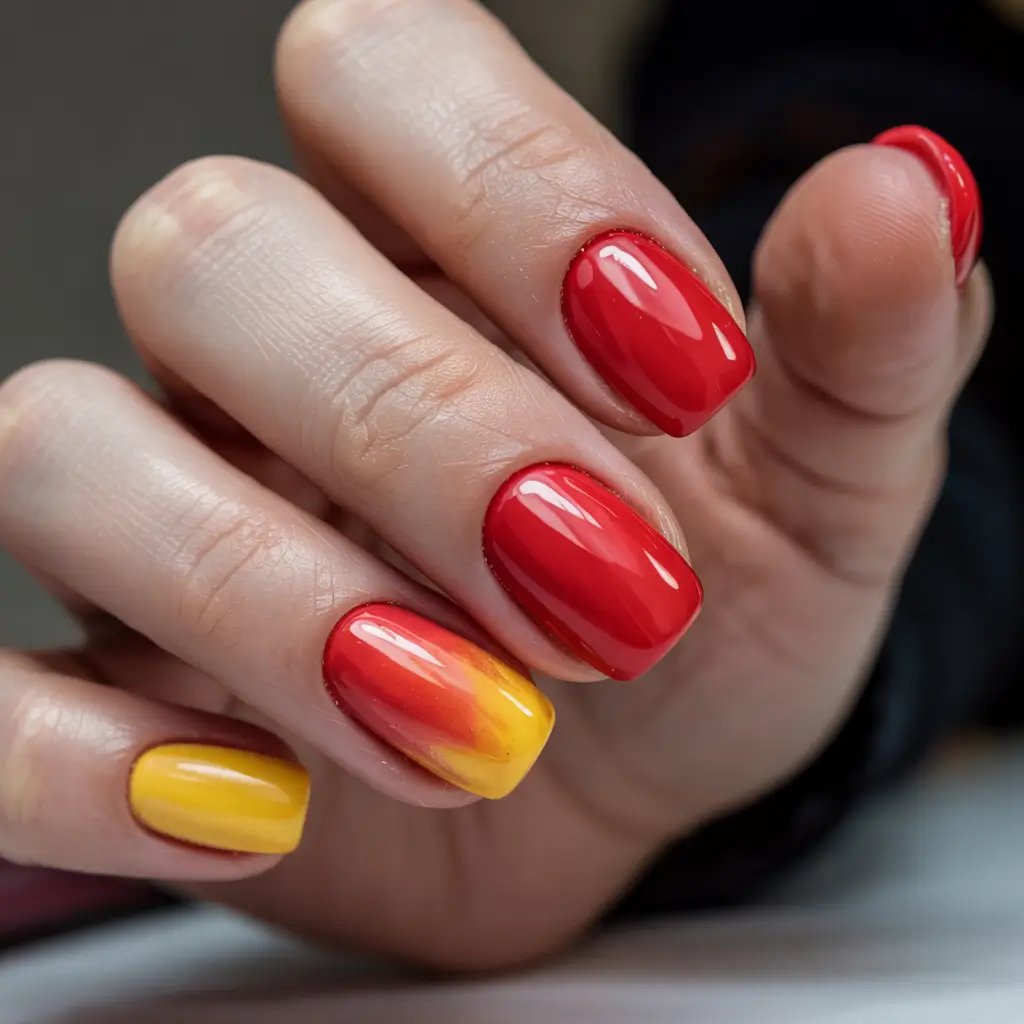 vibrant spring orange nails 2026 Sunset Ombre Orange Red Fade