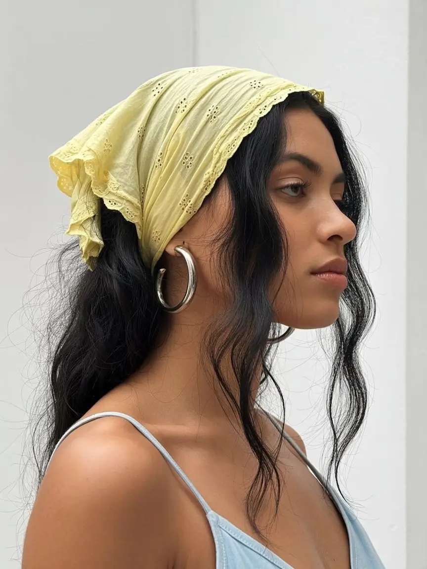 A head bandana—a summer accessory 2026 Light summer softness with a delicate crochet inspired bandana