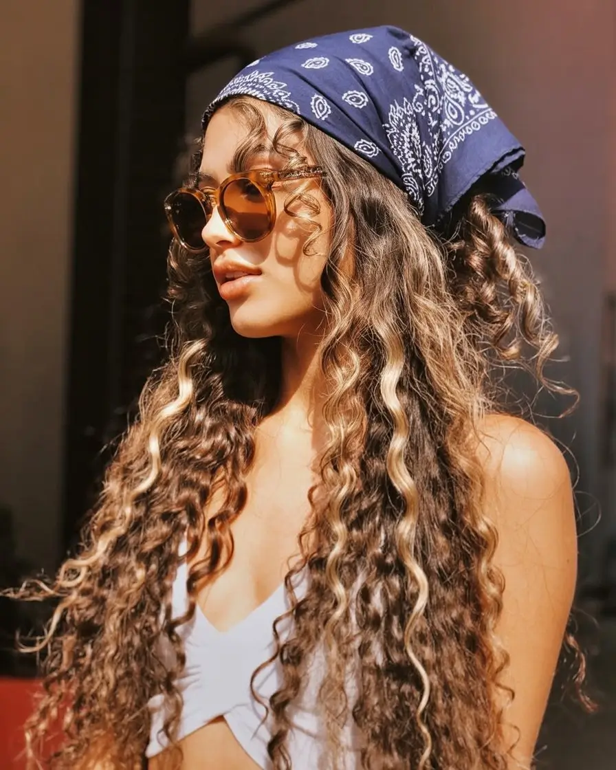 A head bandana—a summer accessory 2026 Playful volume with curls and a classic printed bandana