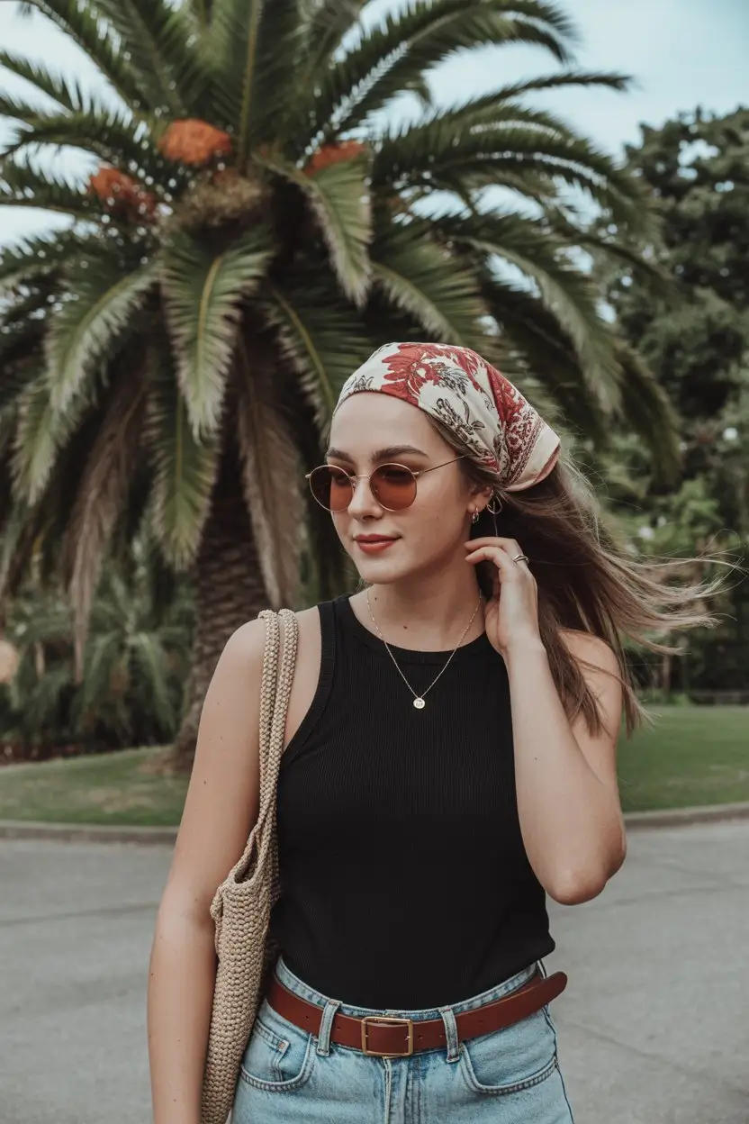 A head bandana—a summer accessory 2026 City stroll simplicity with a classic red print bandana
