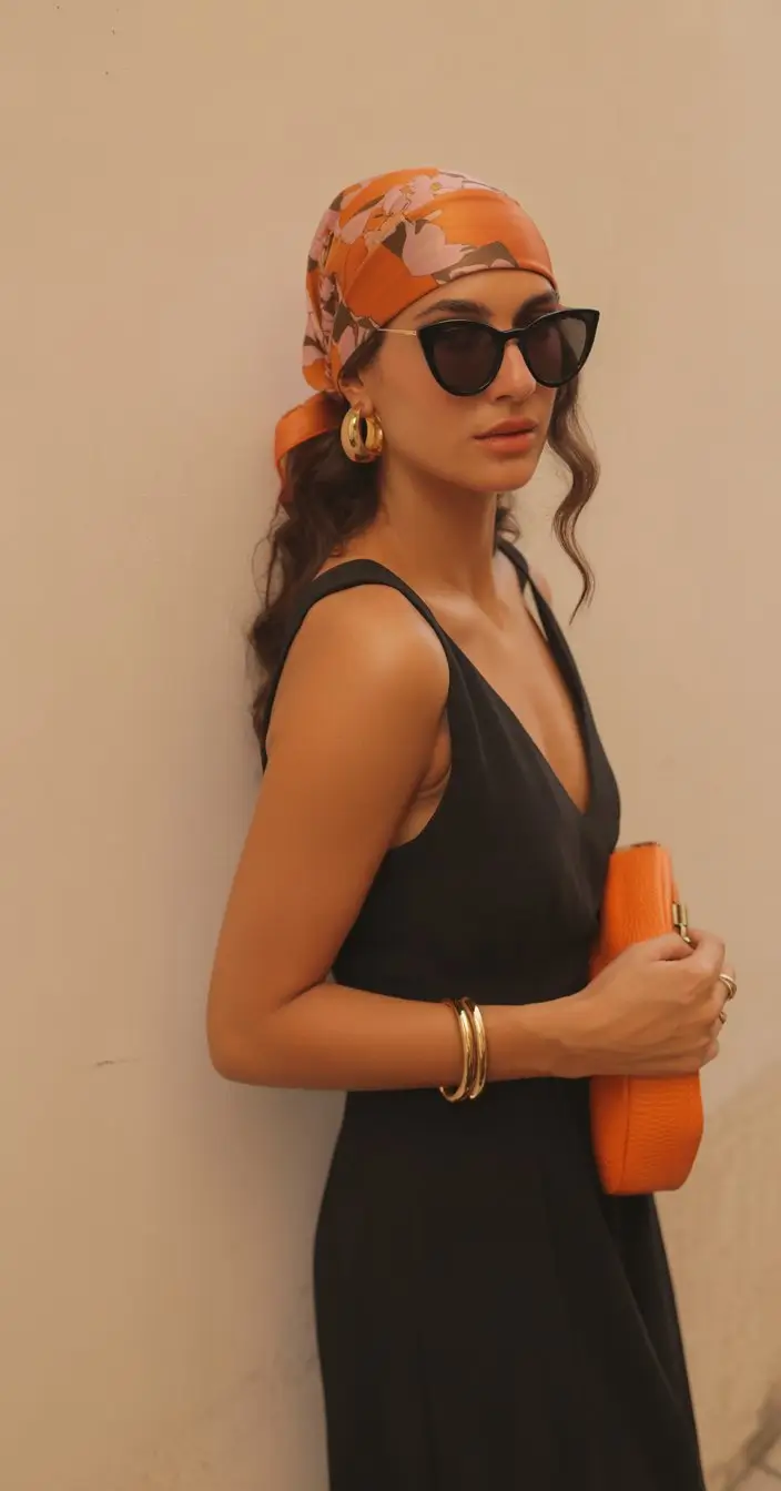 A head bandana—a summer accessory 2026 Warm sunset tones with an elevated evening bandana look