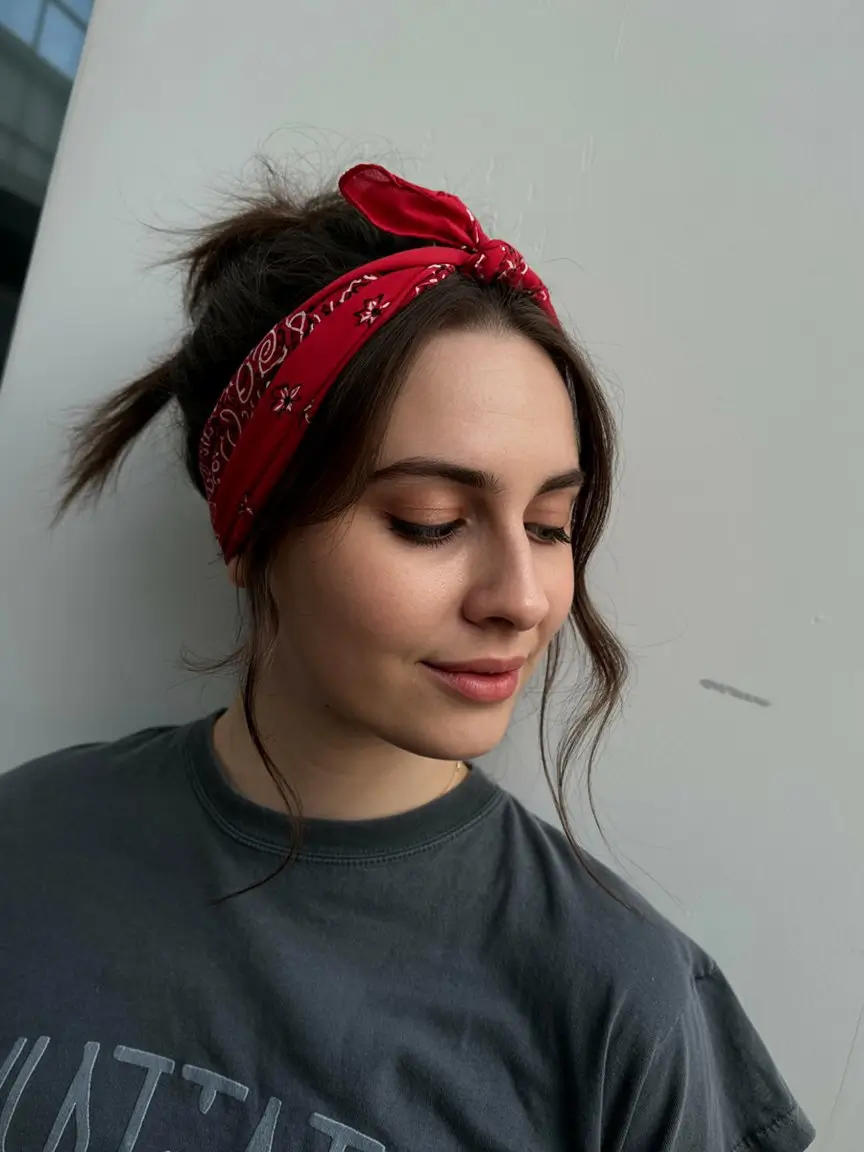 A head bandana—a summer accessory 2026 Relaxed everyday style with a classic red bandana