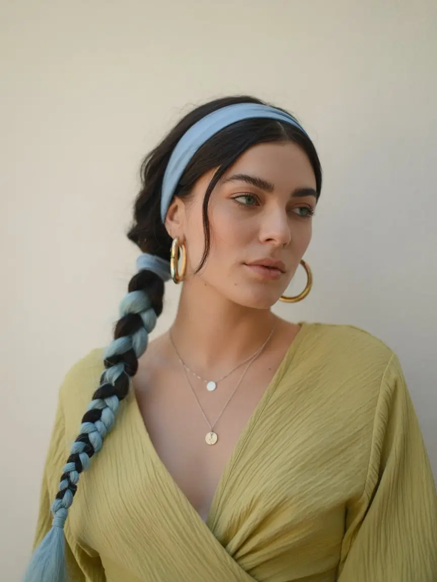 A head bandana—a summer accessory 2026 Soft braided look with a pastel bandana accent
