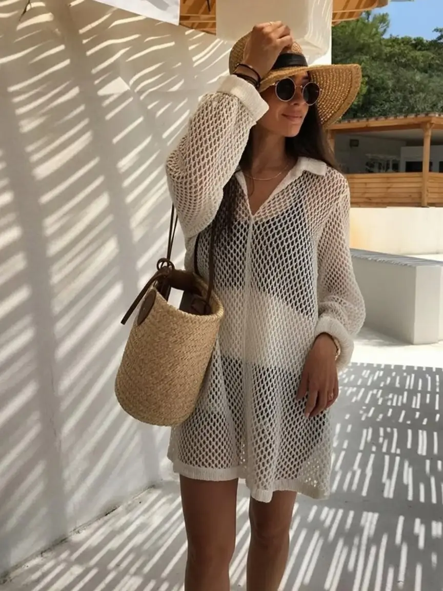 beach tunic cover up 2026 Knitted texture with modern coastal vibe