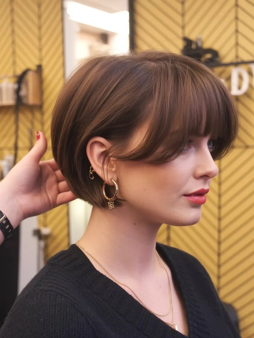 bold summer pixie haircuts 2026 Rounded Pixie Bob with Full Fringe